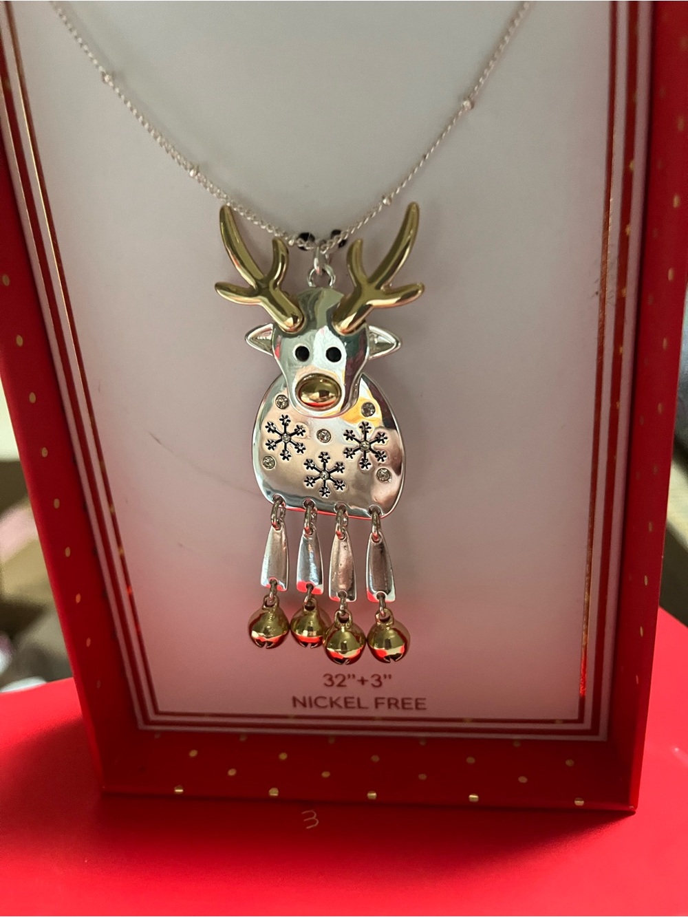 Reindeer holiday  necklace new in box